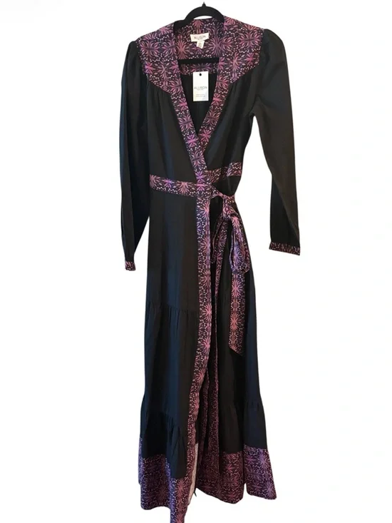 Allison New York Madison Full Wrap Black & Purple Maxi Dress Size Medium - Picture 5 of 9